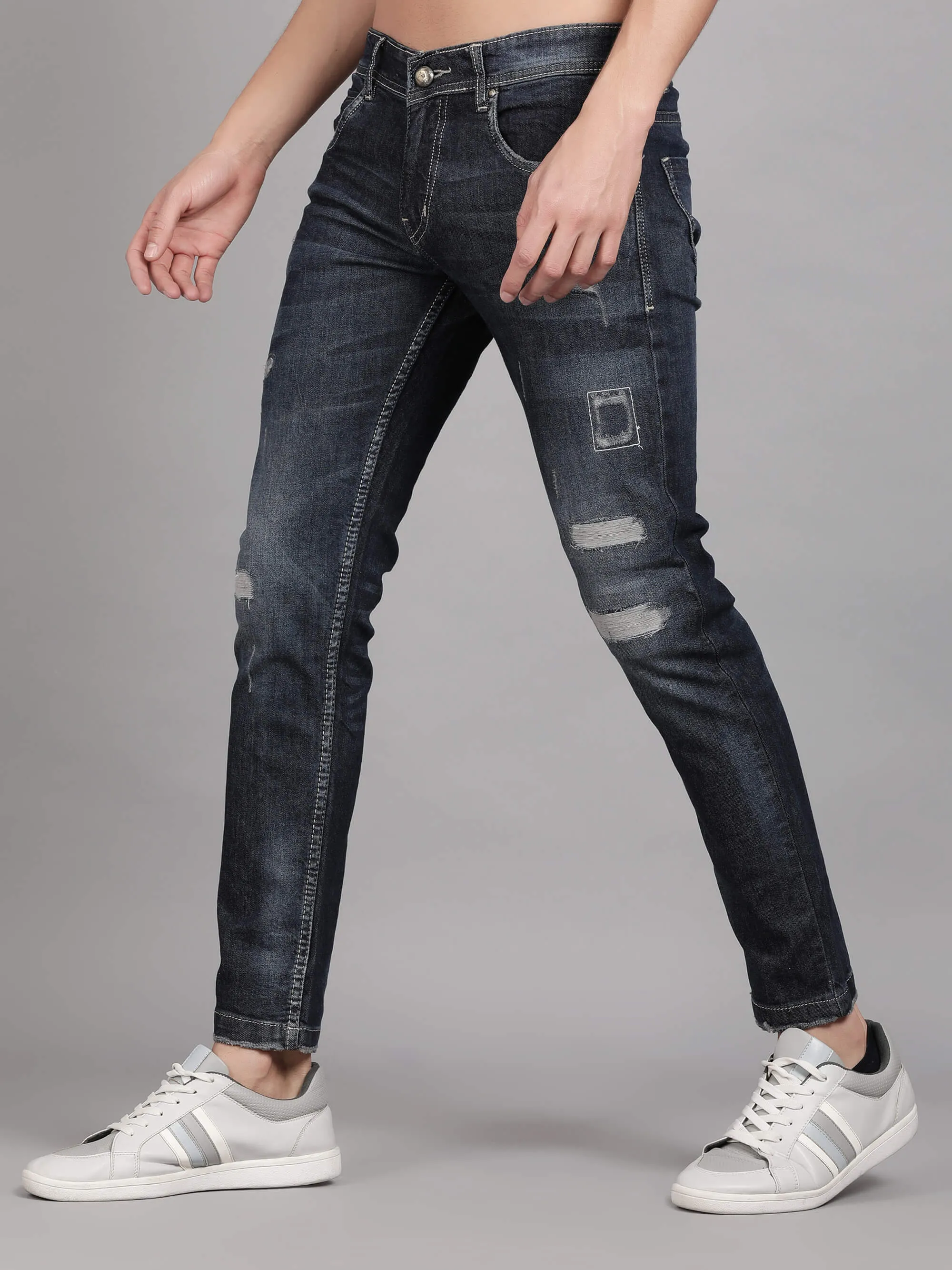 Dark Blue Mildly Distressed Denim Jeans for Men (GBDNM5011)