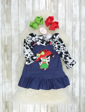 Festive Cow Ruffle Overall Dress