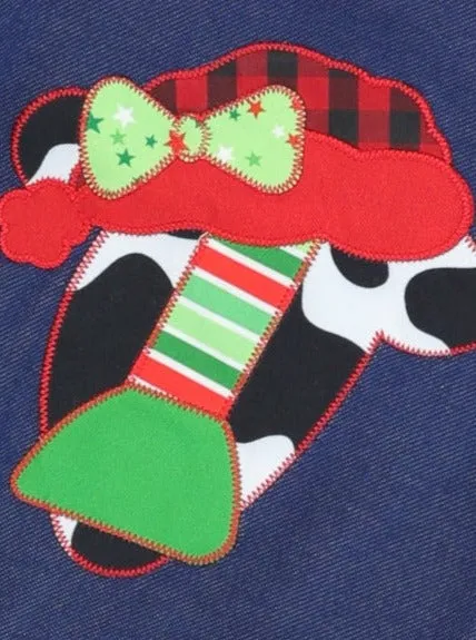 Festive Cow Ruffle Overall Dress