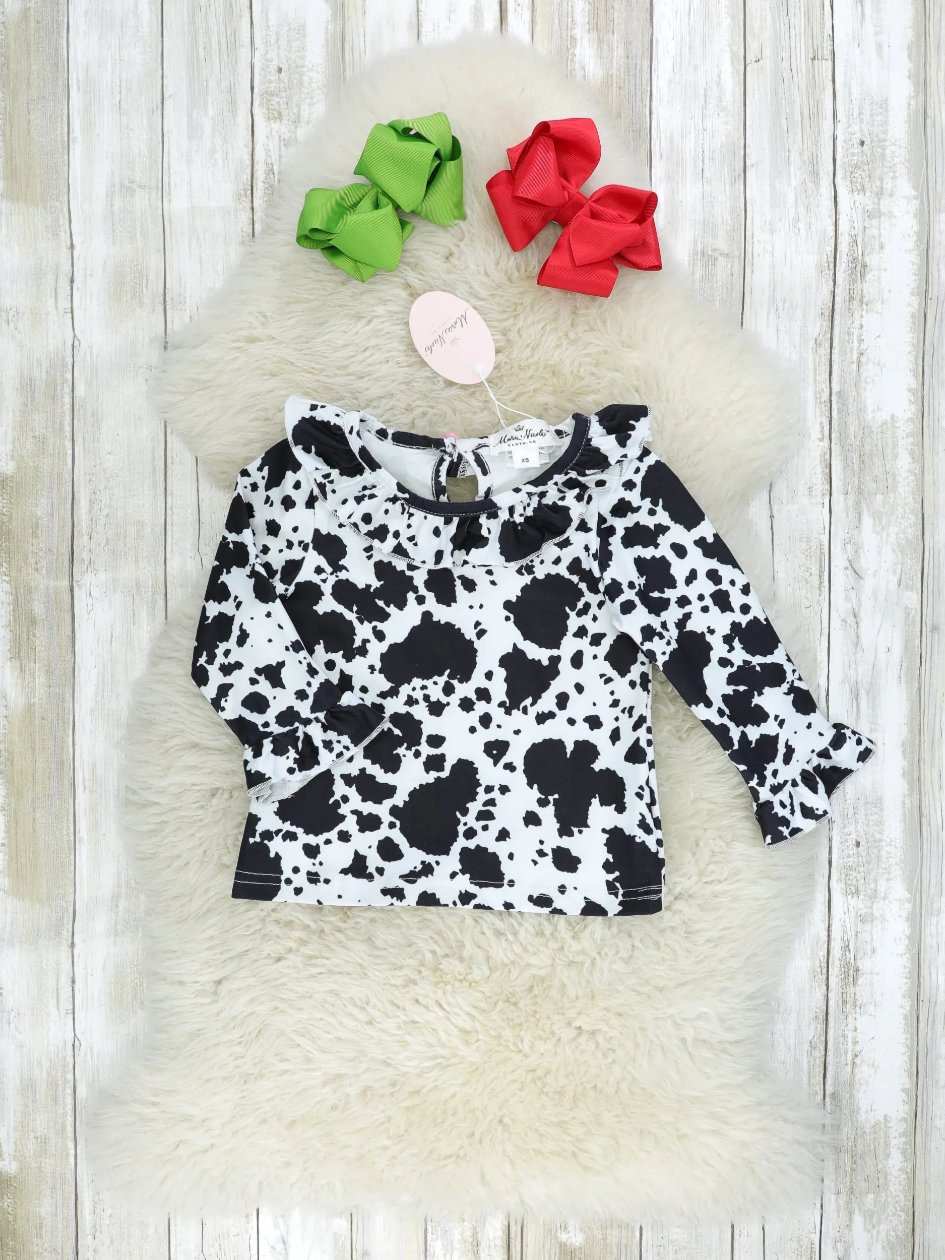 Festive Cow Ruffle Overall Dress