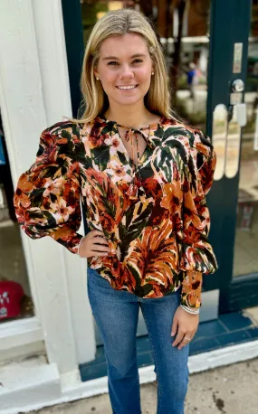 FINAL SALE - Brown Painted Floral Top