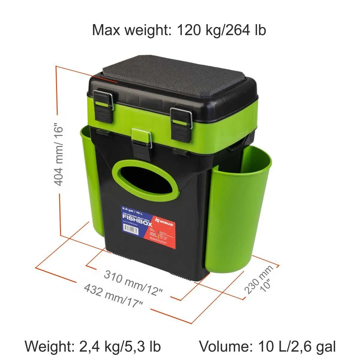 FishBox 10 liter SeatBox for Ice Fishing, 2 Compartments