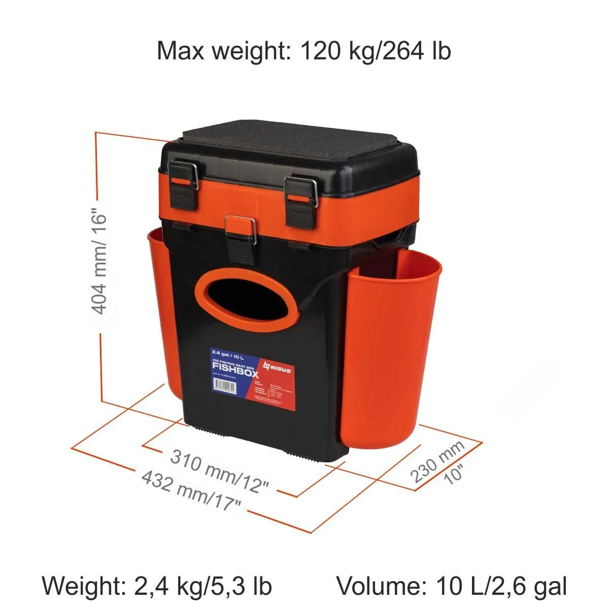 FishBox 10 liter SeatBox for Ice Fishing, 2 Compartments