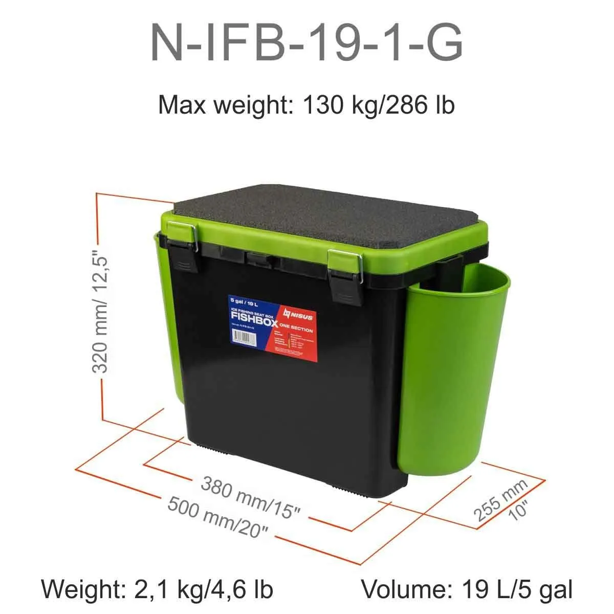 FishBox Large 5 gal SeatBox for Ice Fishing Tackle and Gear