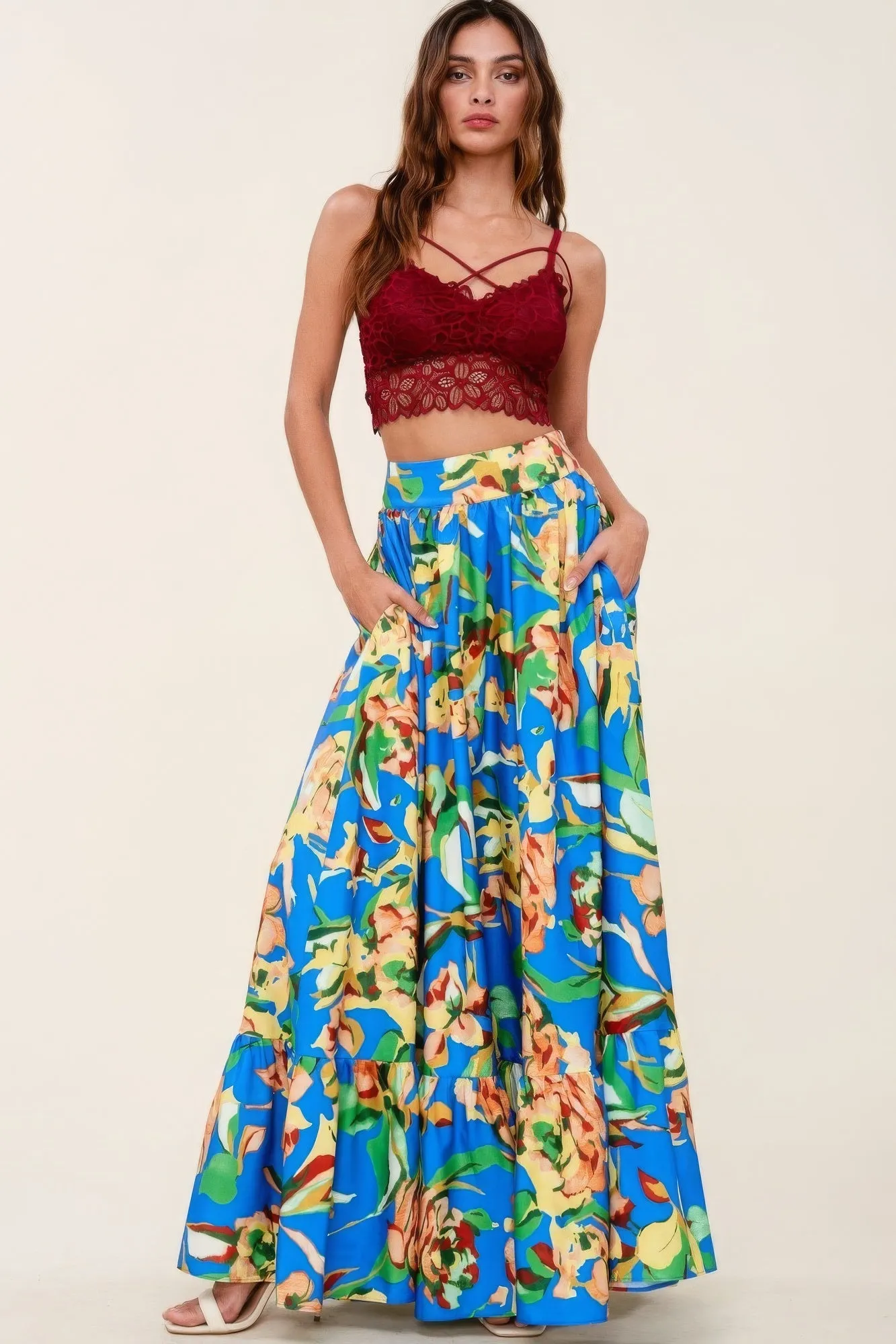 Flare Maxi Skirt With Pockets