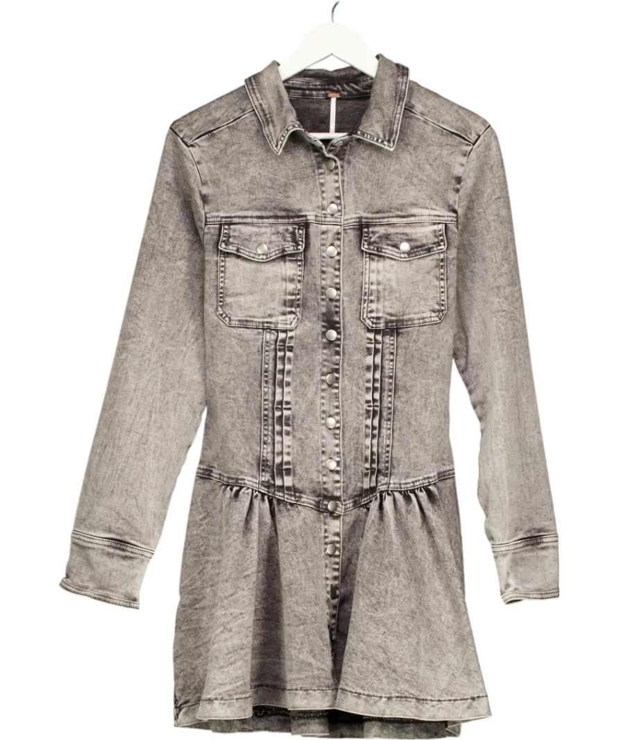 Free People Grey Roadhouse Denim Shirt Mini Dress UK M