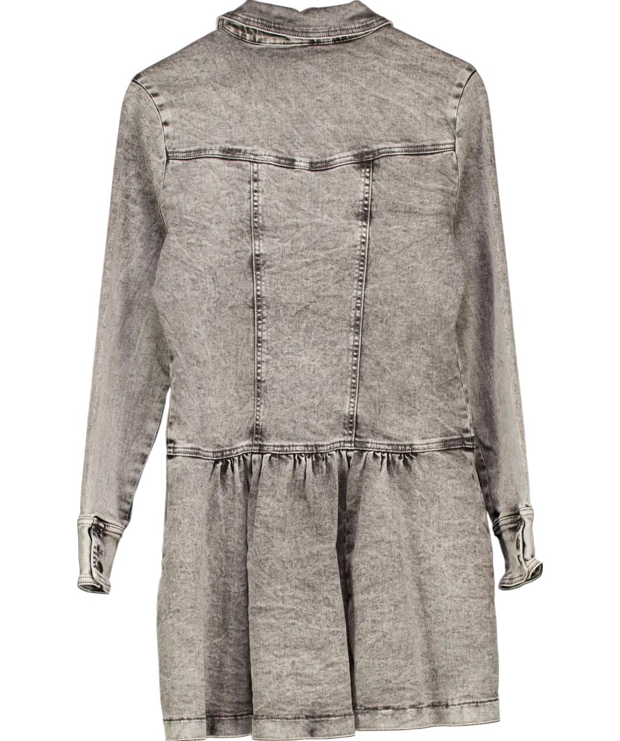 Free People Grey Roadhouse Denim Shirt Mini Dress UK M