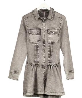 Free People Grey Roadhouse Denim Shirt Mini Dress UK M