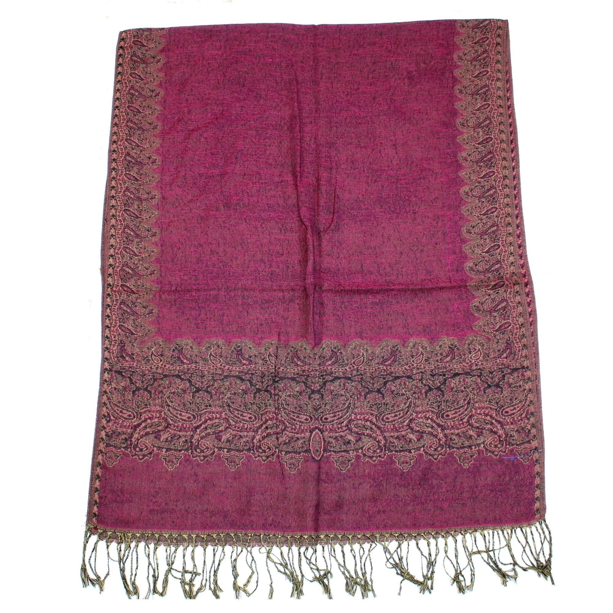 Fuchsia Pink Pashmina with Paisley Print Border