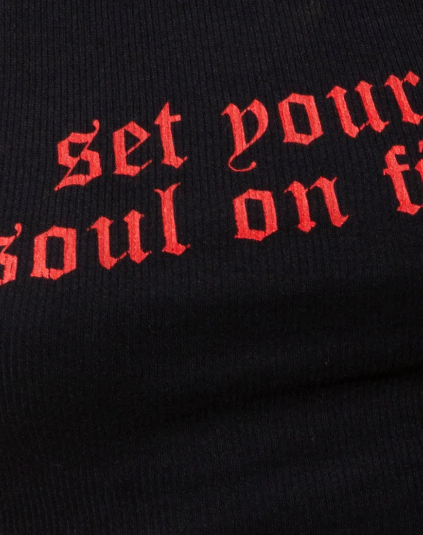 Givas Crop Top in Black with 'Set Your Soul On Fire' in Red