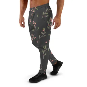 Green Pink Floral Men's Joggers, Grey Floral Print Designer Slim-Fit Ultra Soft Comfy Men's Pants - Made in USA/EU/MX