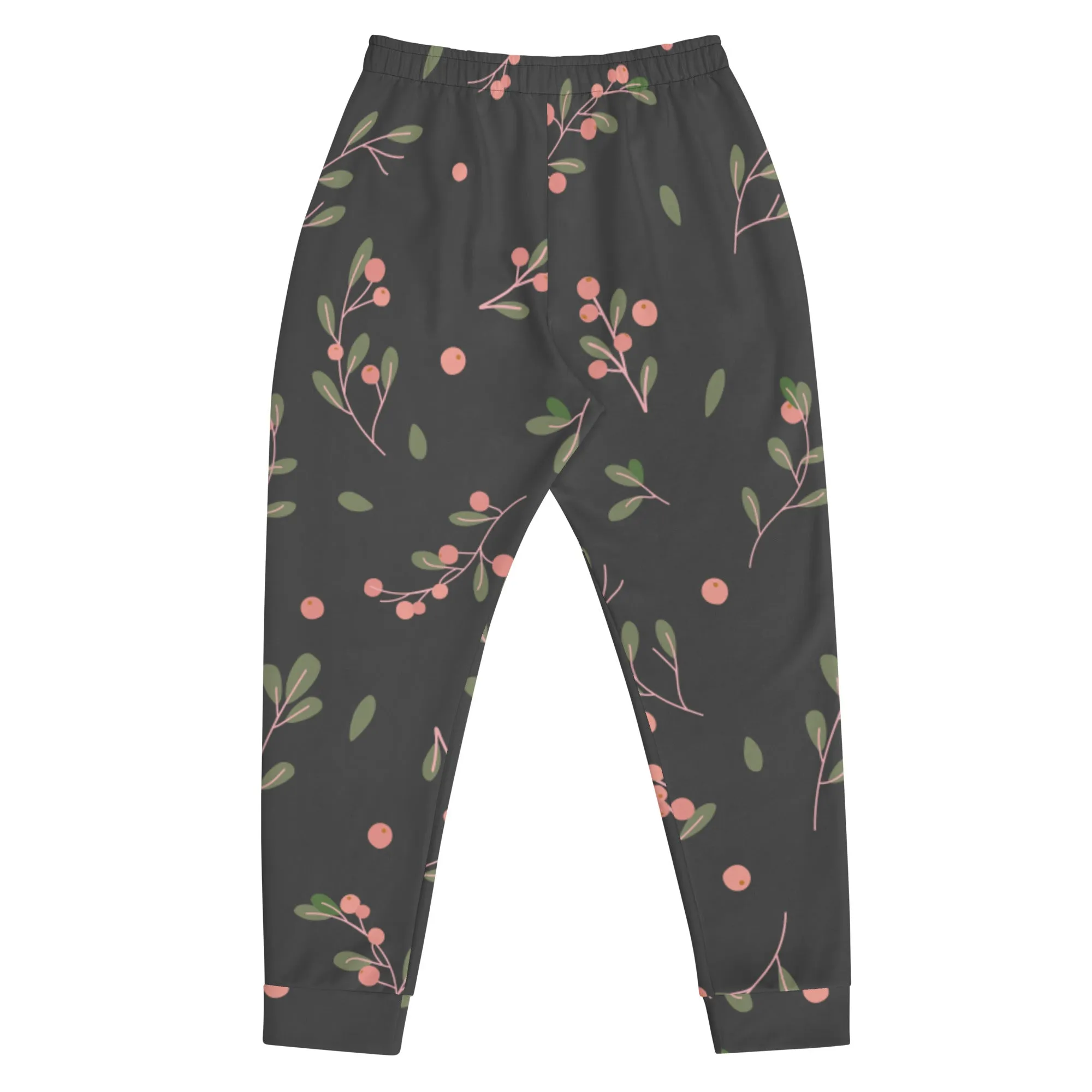 Green Pink Floral Men's Joggers, Grey Floral Print Designer Slim-Fit Ultra Soft Comfy Men's Pants - Made in USA/EU/MX