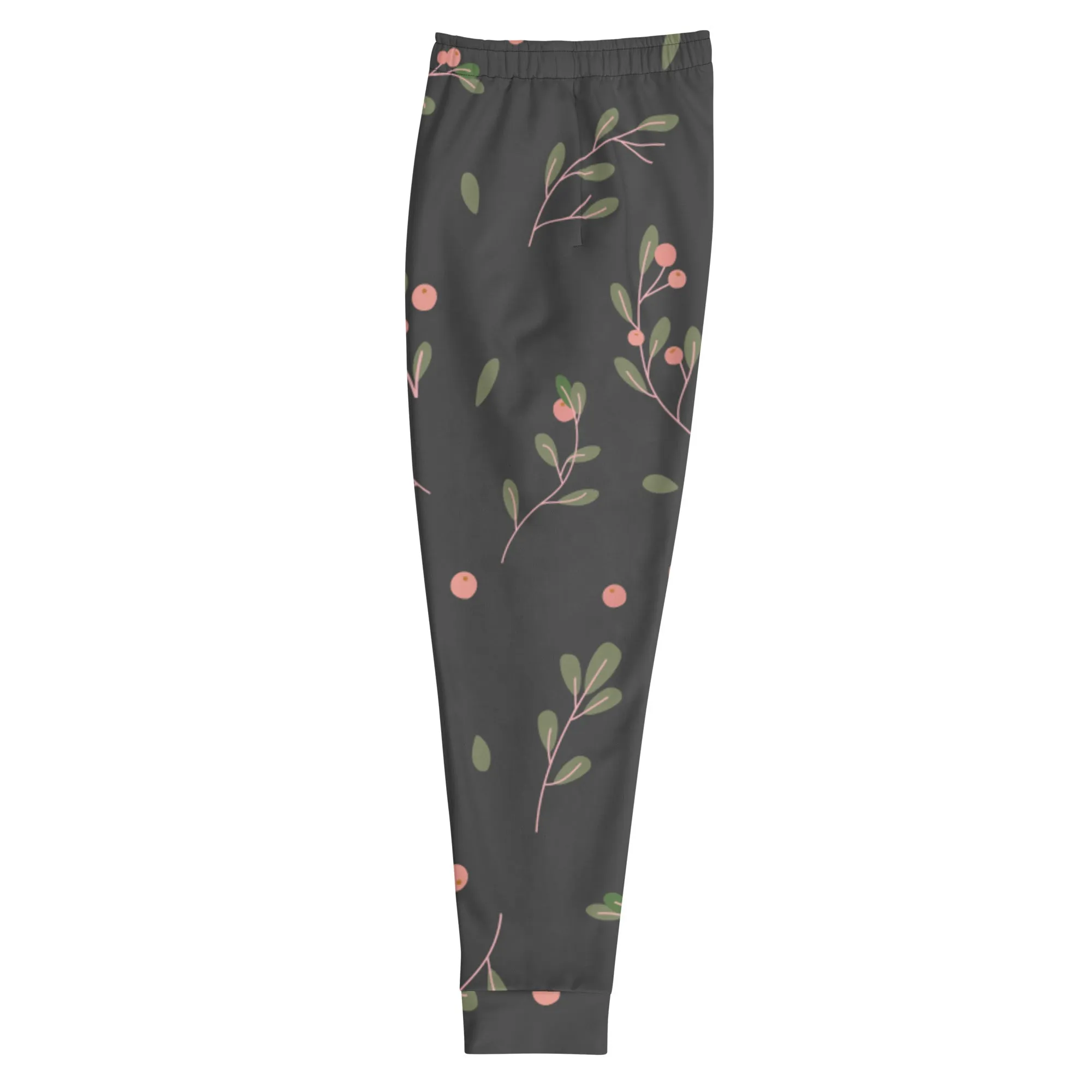 Green Pink Floral Men's Joggers, Grey Floral Print Designer Slim-Fit Ultra Soft Comfy Men's Pants - Made in USA/EU/MX