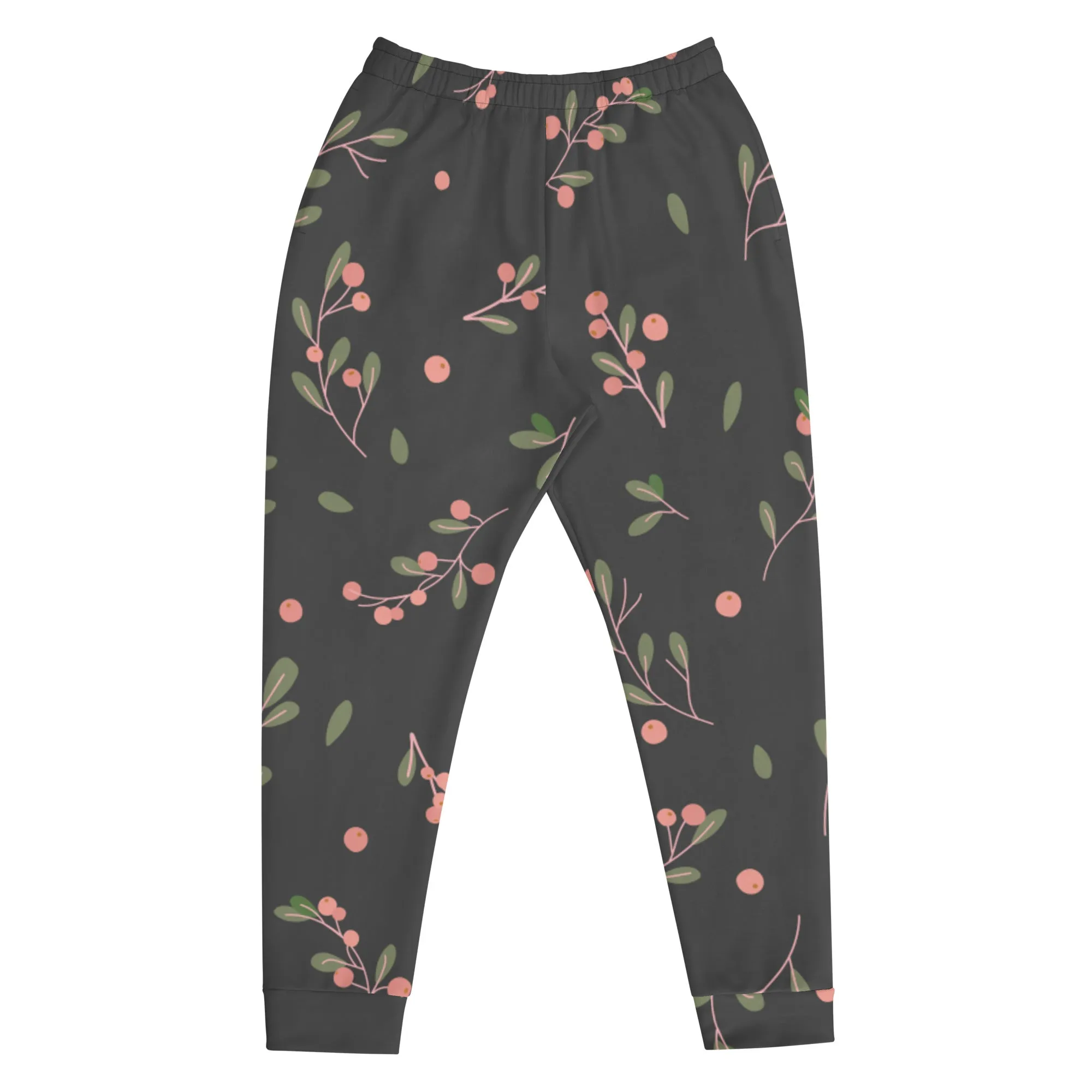 Green Pink Floral Men's Joggers, Grey Floral Print Designer Slim-Fit Ultra Soft Comfy Men's Pants - Made in USA/EU/MX