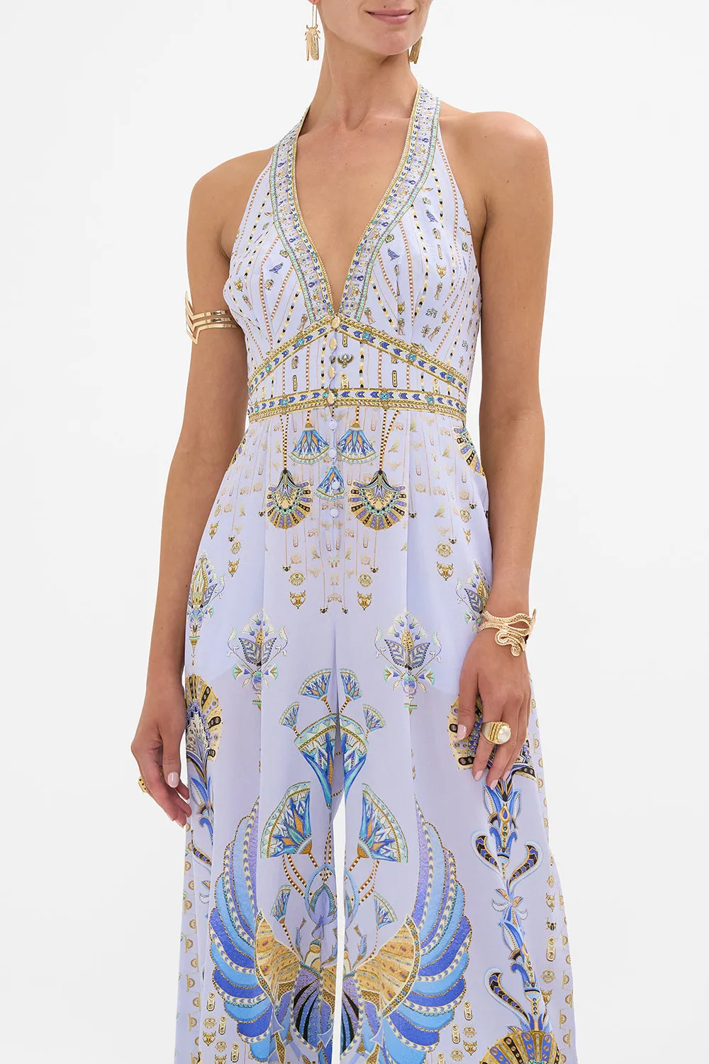 HALTERNECK JUMPSUIT WITH TIE NECK UNDER SCARAB SKIES