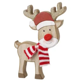 Heaven Sends - Large Wooden Rudolph in Red & White Scarf