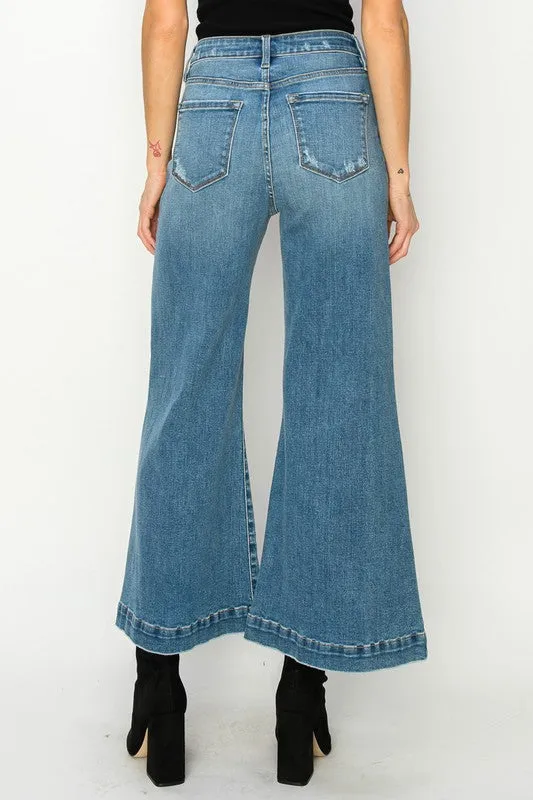 High Rise Crop Palazzo Denim Pants