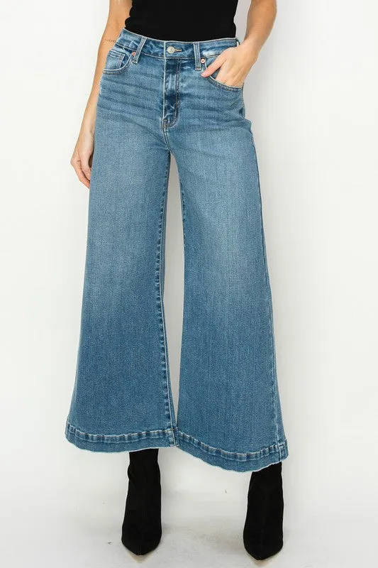 High Rise Crop Palazzo Denim Pants