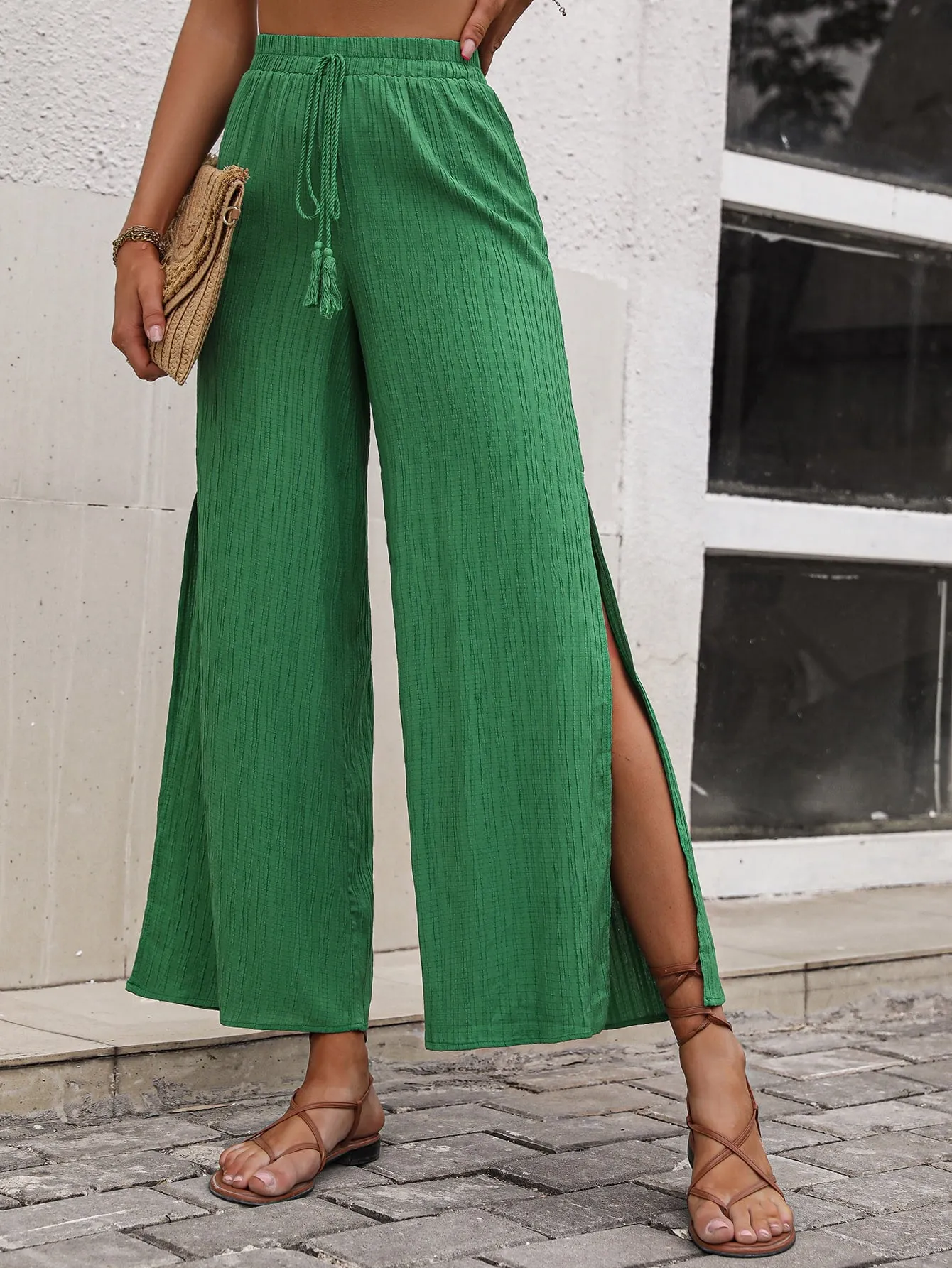 High Waist Slit Wide Leg Pants