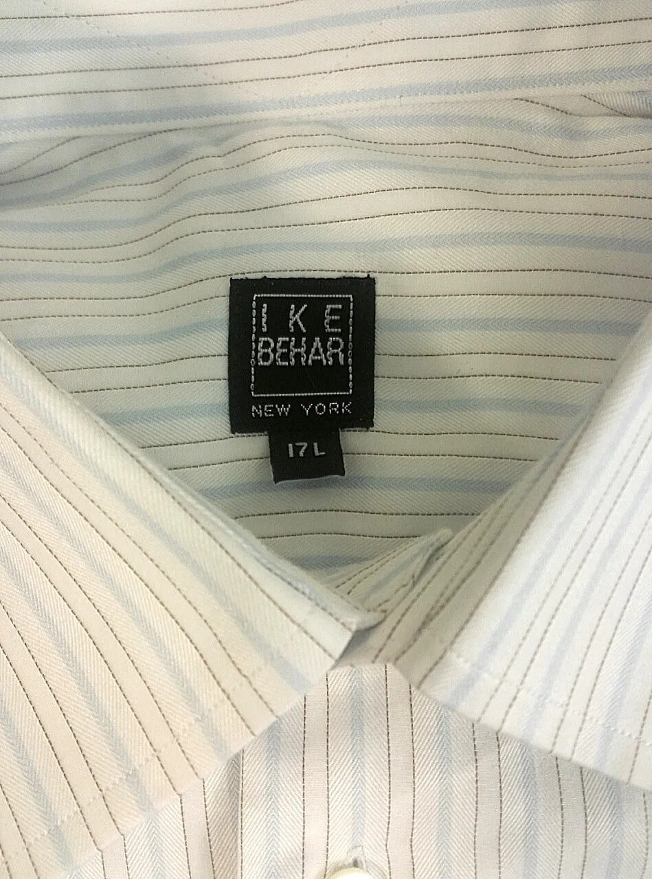 Ike Behar White/Blue/Brown Pinstripe Dress Shirt- size 17L