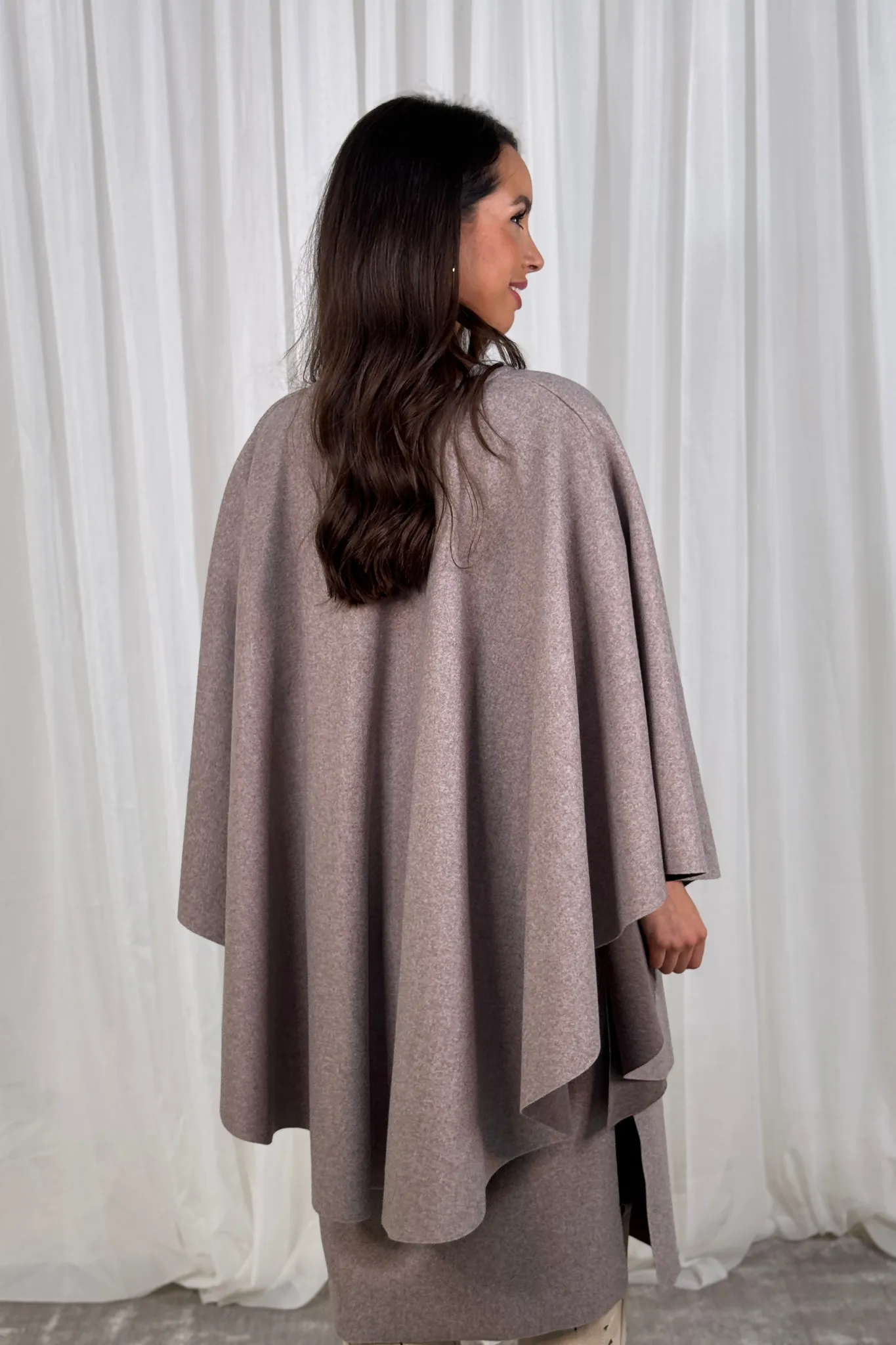 Indie Cape Overlay Coat In Taupe