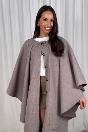 Indie Cape Overlay Coat In Taupe