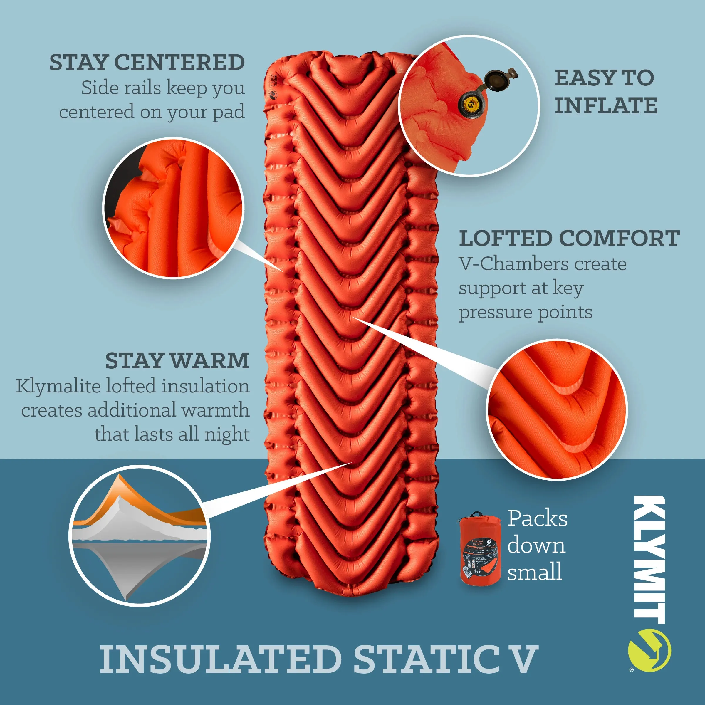 Klymit Insulated Static V Sleeping Pad Orange | Buy Klymit Insulated Static V Sleeping Pad Orange here | Outnorth