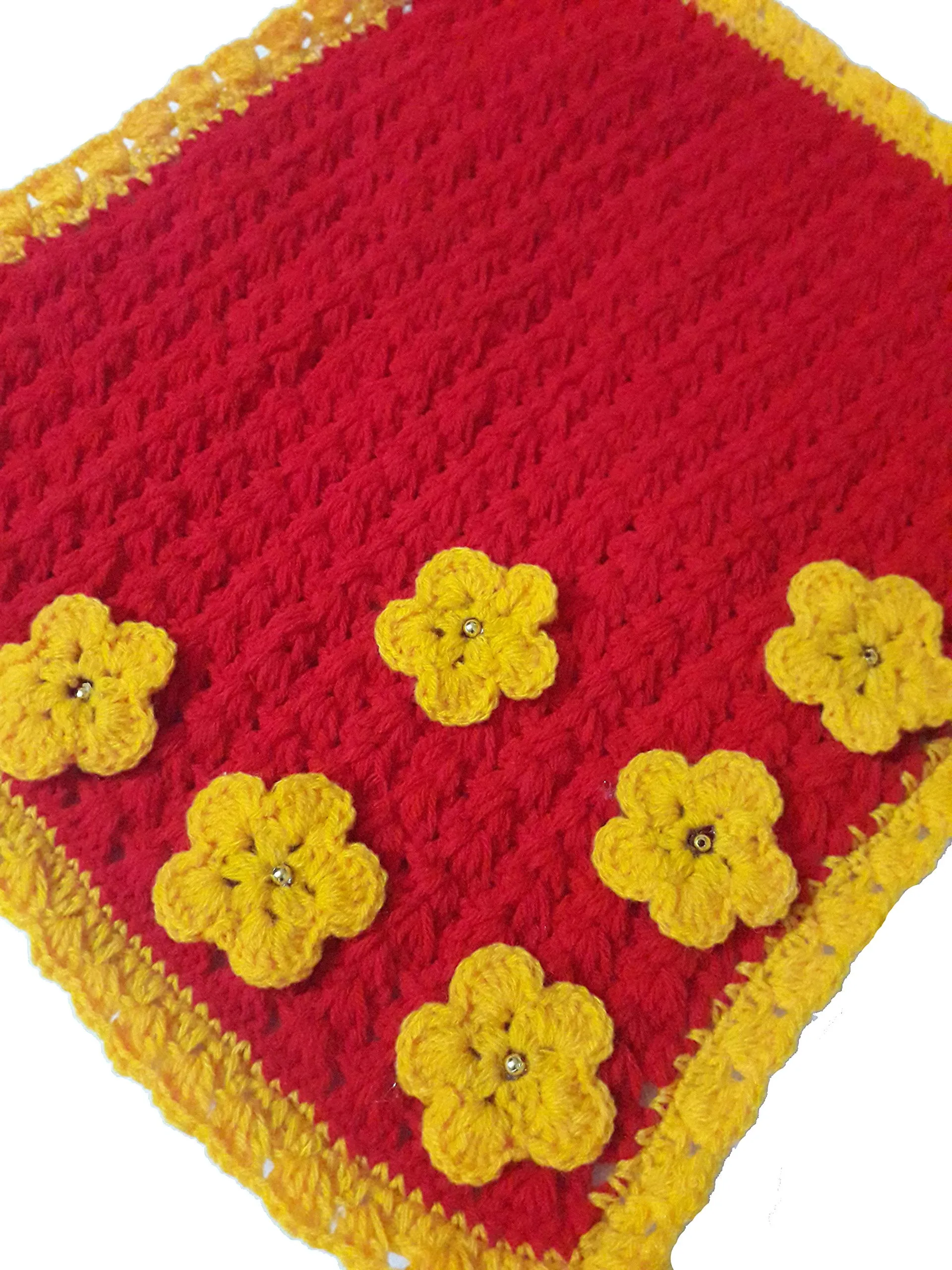 Laddu Gopal Blanket | Woollen Blanket | Winter Blanket for Size 0 to 5no, Soft Wool Knitted Red Yellow Flower Blanket for Ladoo Gopal ji