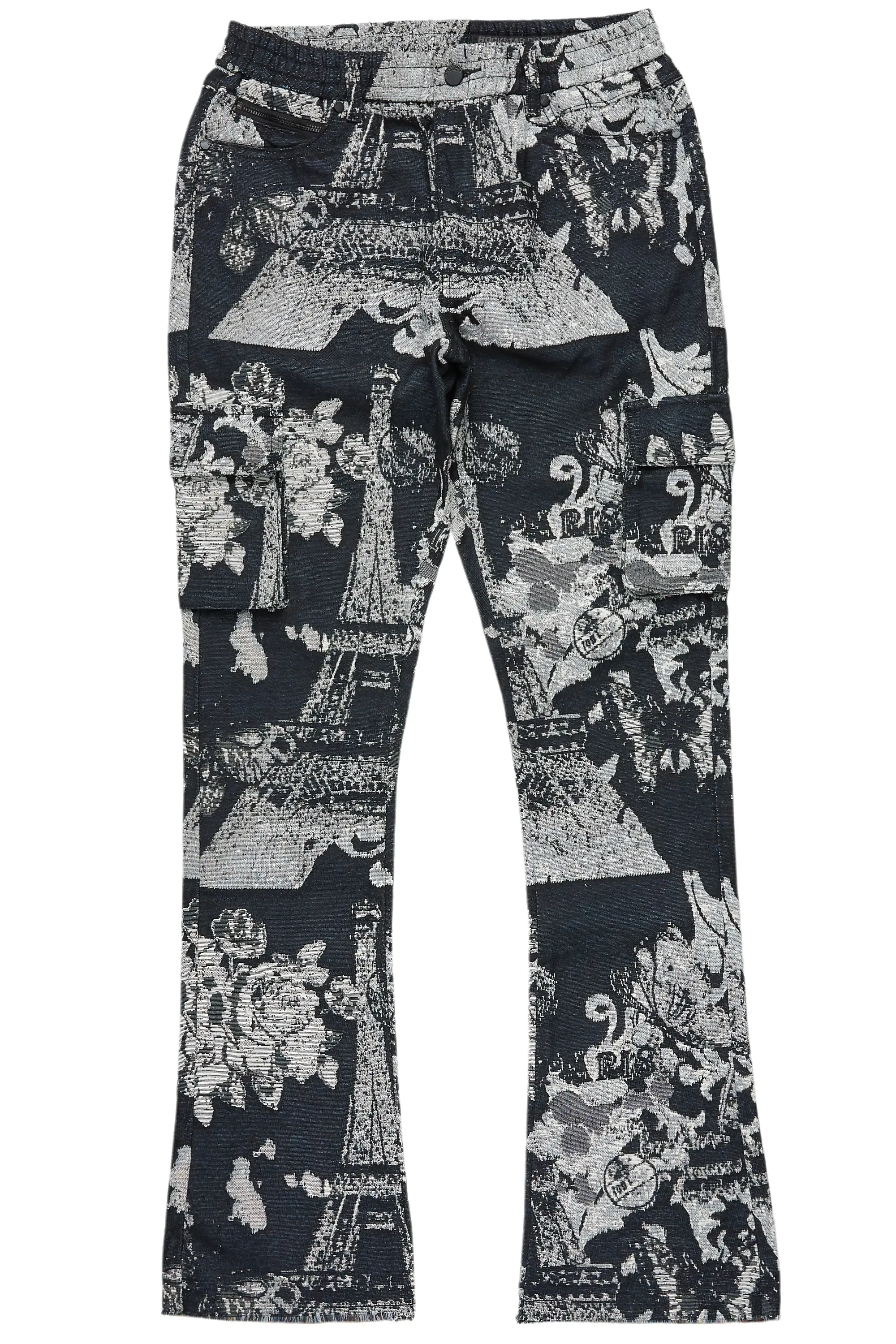 Lamont Black Tapestry Stacked Flare Jean