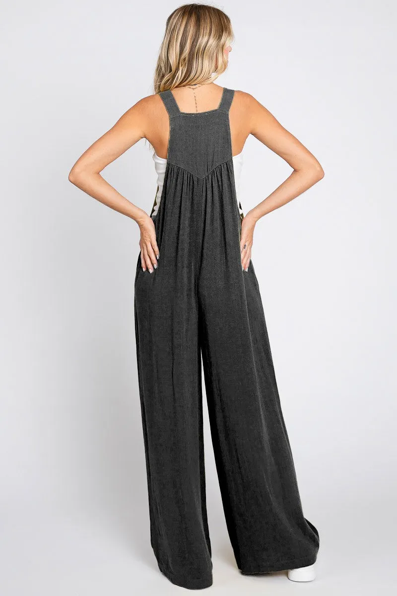 Linen Wide Leg Overall Jumpsuit