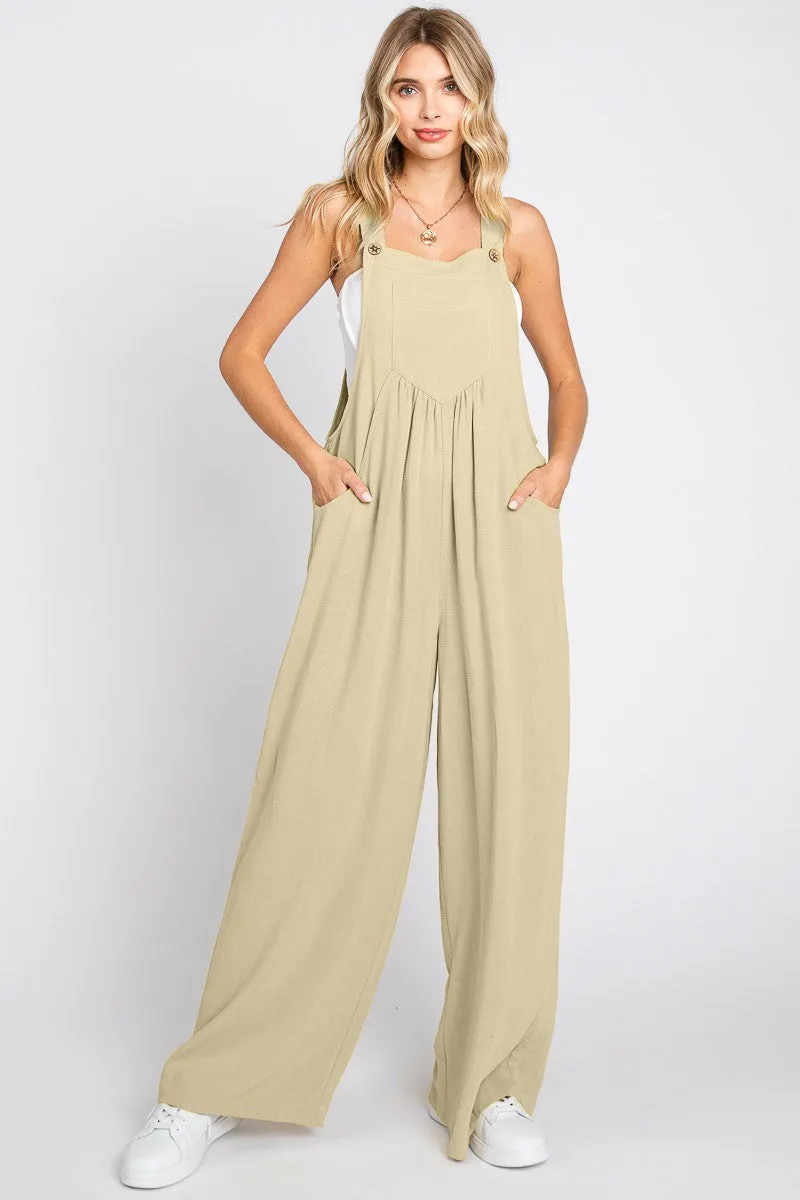 Linen Wide Leg Overall Jumpsuit