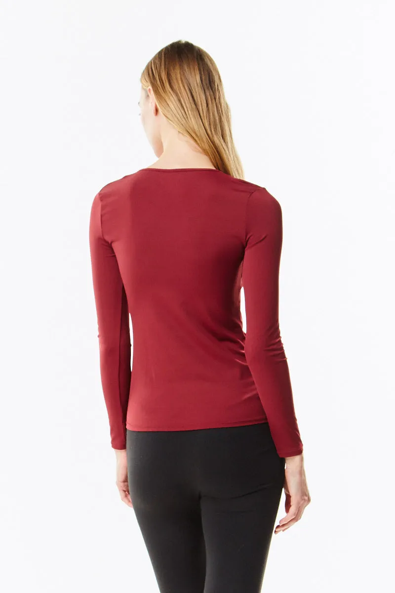 Long Sleeve Microfiber Burgundy Layering Shell Top