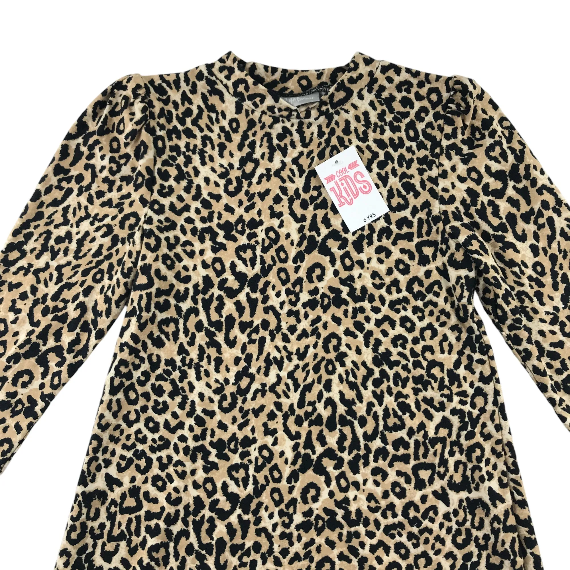 Matalan dress 5-6 years brown and beige leopard spots print stretchy long t-shirt dress