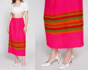 Medium 60s 70s Pink Striped Maxi Skirt 30"