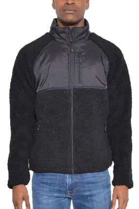 Mens Black Sherpa Cut Out Fleece Jacket