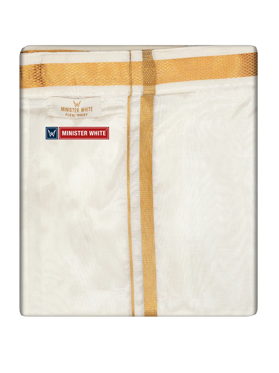 Mens Cotton Cream Double Layered with Gold Jari Flexi Dhoti - Chairman