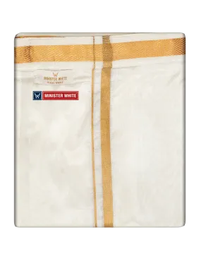 Mens Cotton Cream Double Layered with Gold Jari Flexi Dhoti - Chairman