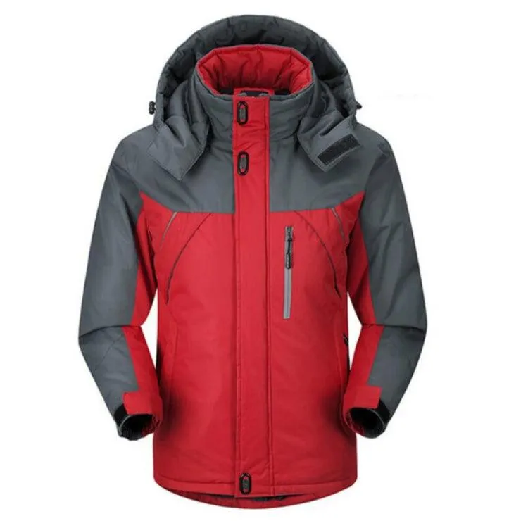 Men's Thick Fleece-Lined Waterproof Down Jacket for Winter Outdoor Activities