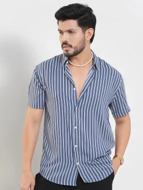 Men's White Stripe Shirt in True Blue