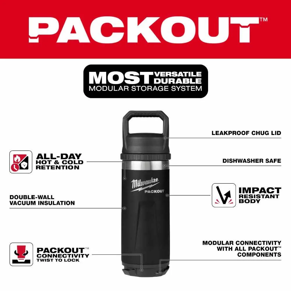 Milwaukee 48-22-8382B PACKOUT 18oz Insulated Bottle with Chug Lid - Black