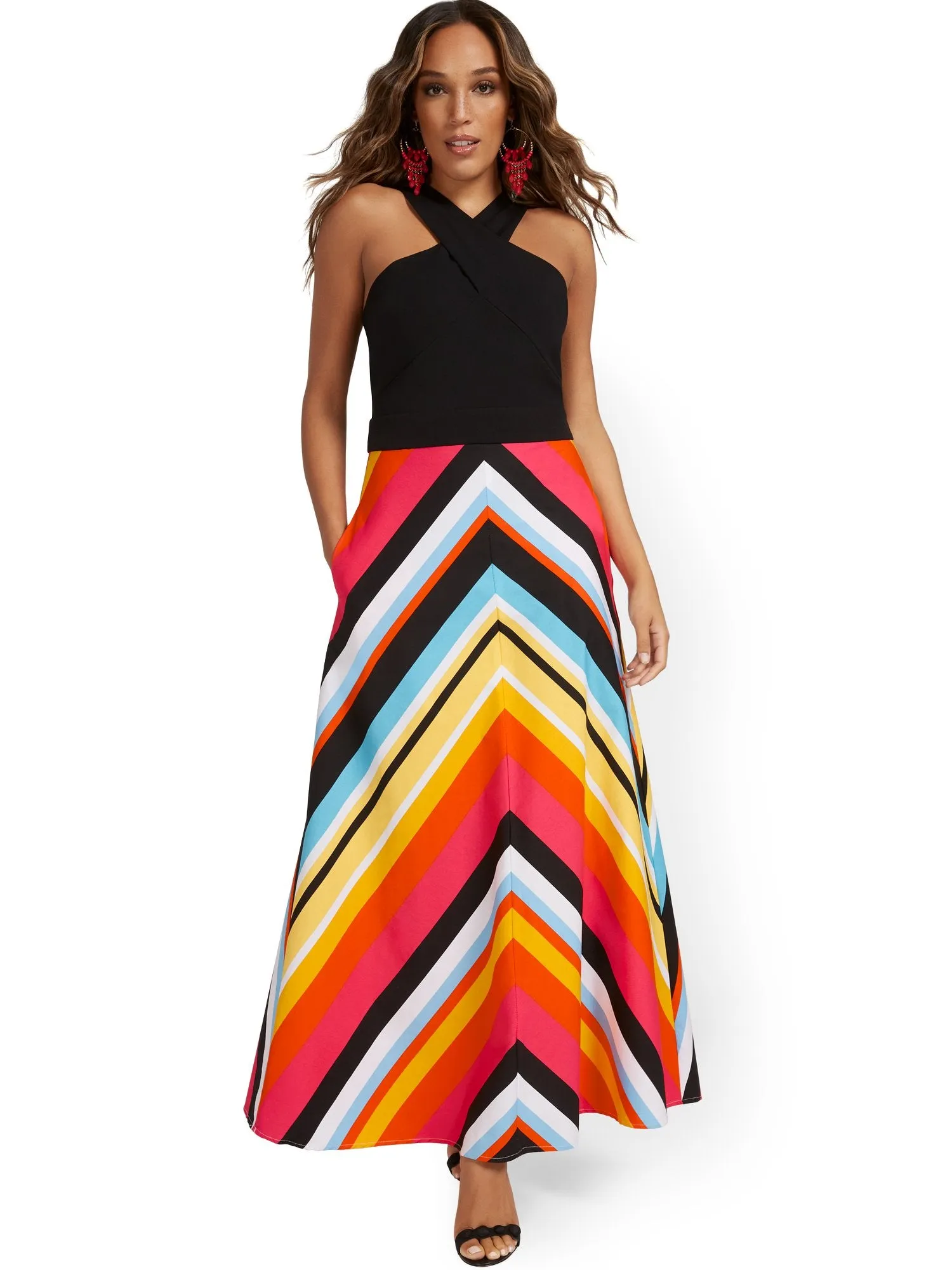 Mixed Media Stripe Maxi Dress