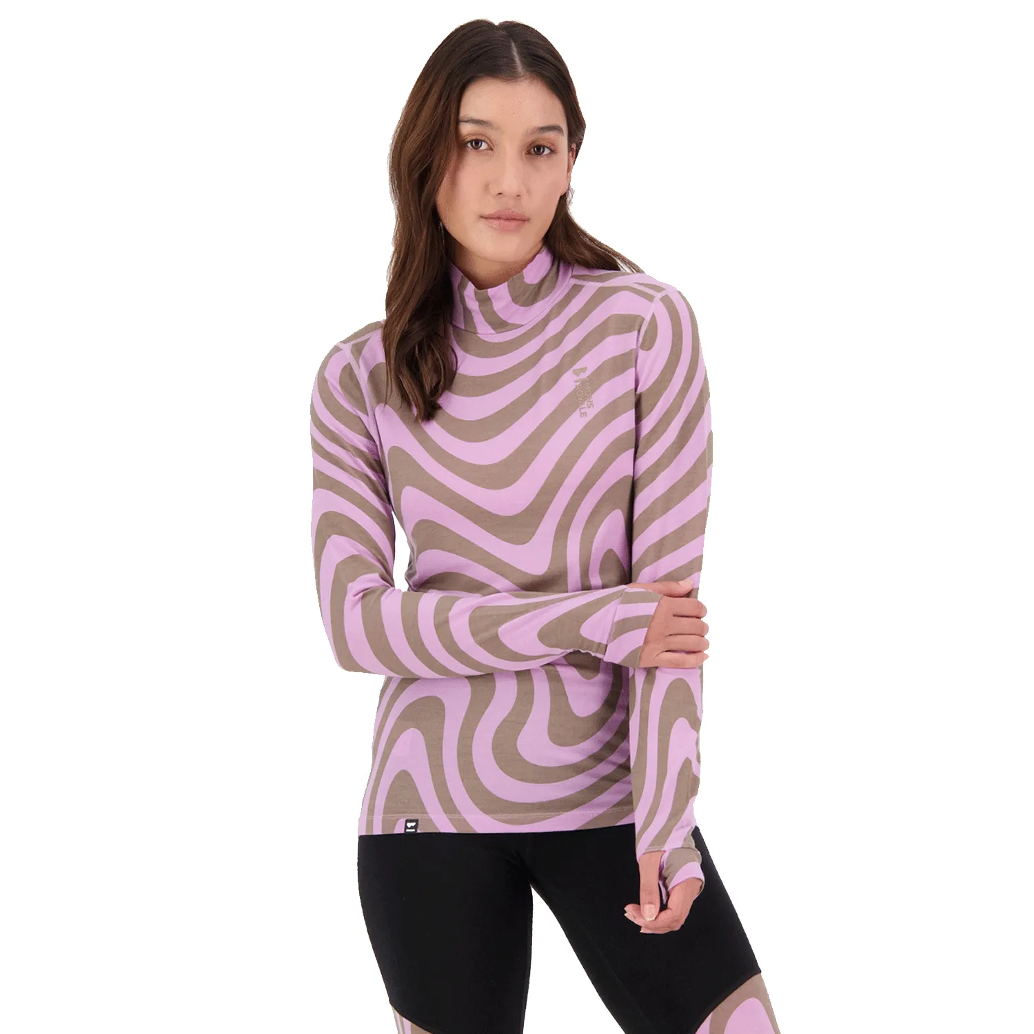 Mons Royale Women's Cascade Merino Flex 200 Mock Neck Top Blazing Trails