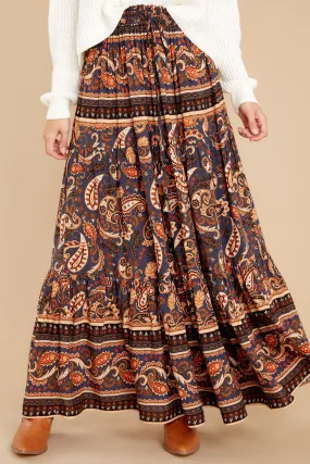 Moonlit Festive Indigo And Rust Maxi Skirt