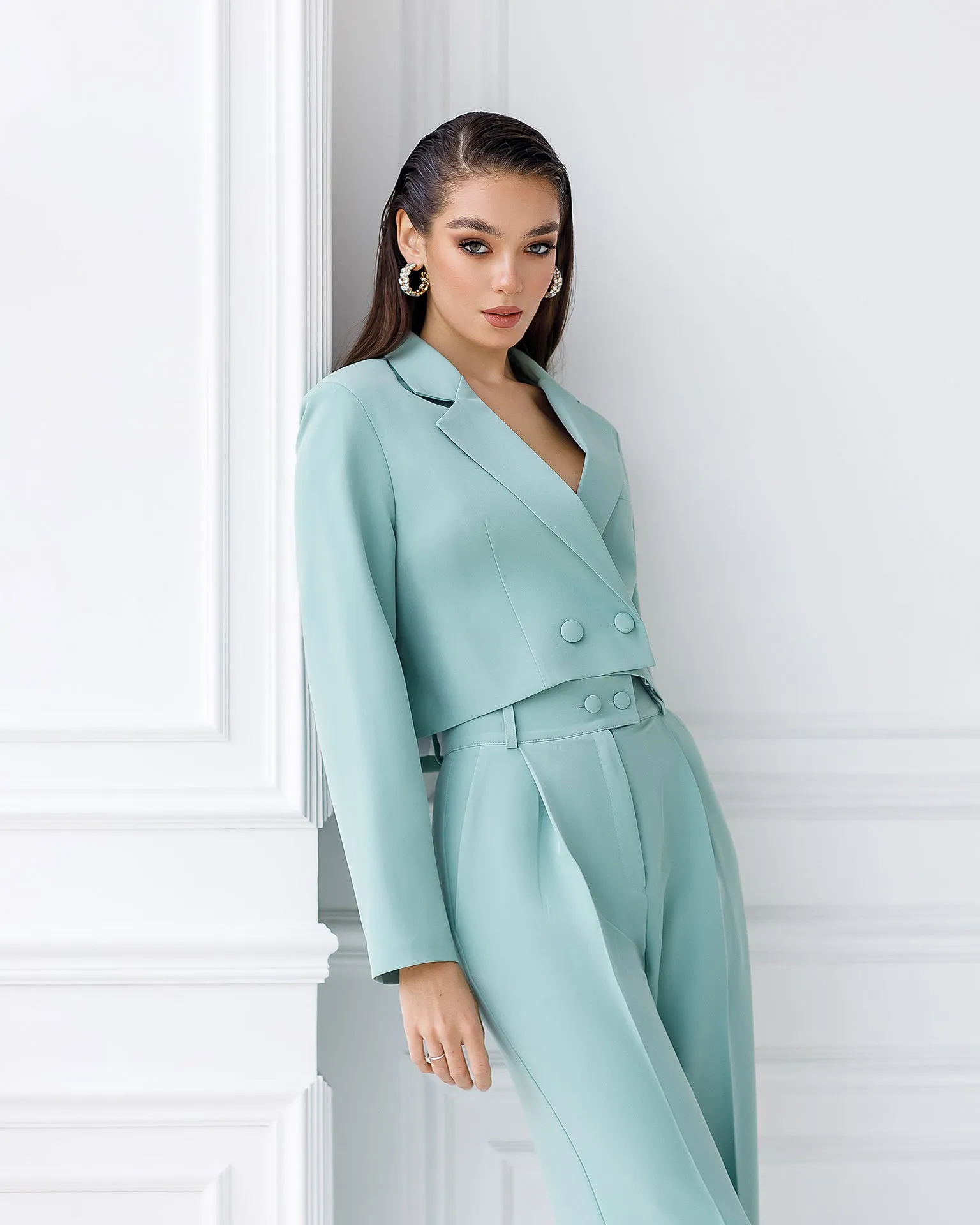 Olive Crop Jacket Suit 2-Piece