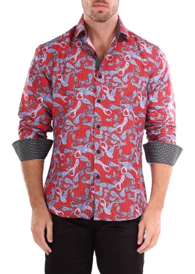 Paisley On Gingham Long Sleeve Dress Shirt Red