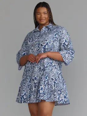 Plus Pleated Drop Waist Paisley Mini Dress