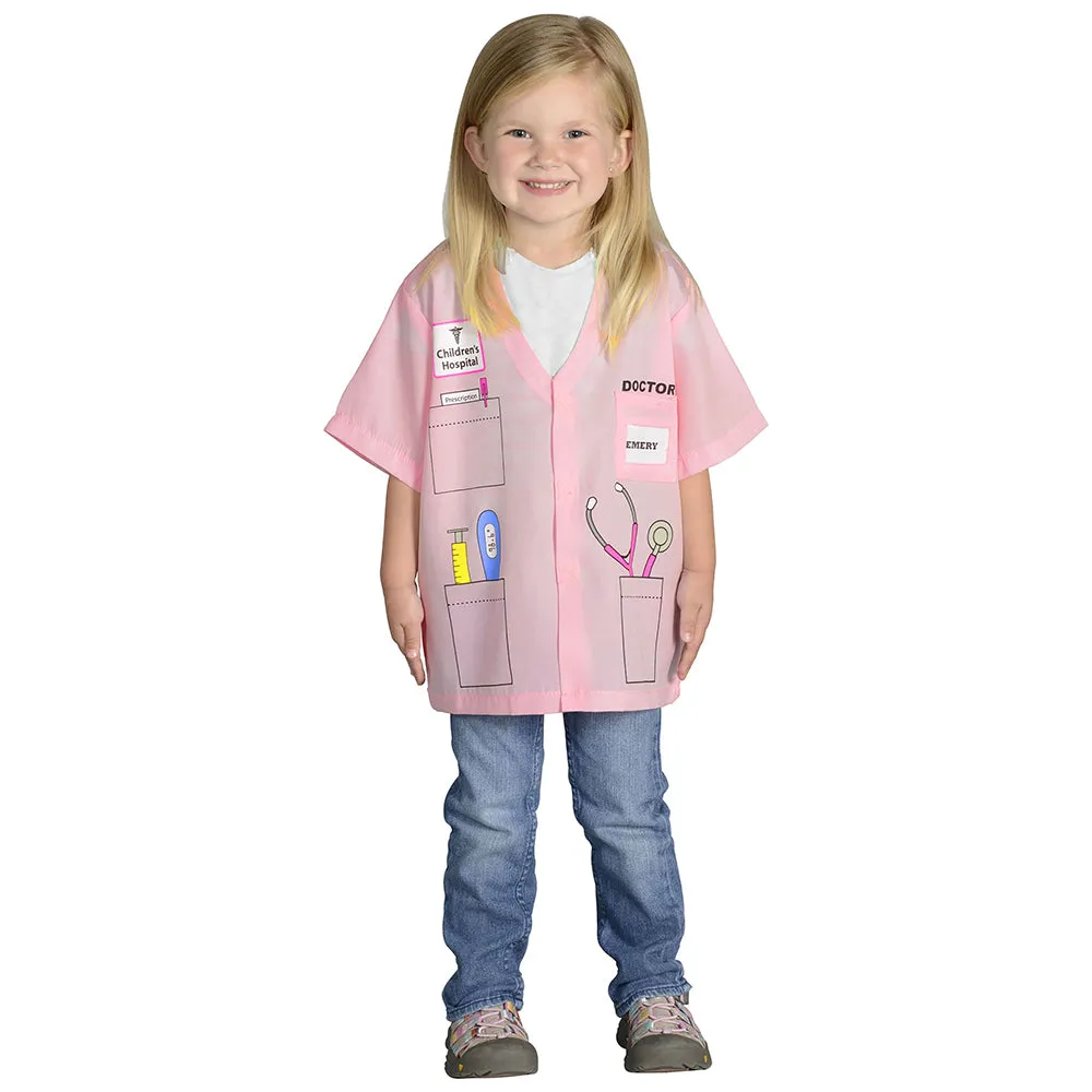 Preschool Doctor Role-Play Pink Shirt with Printed Medical Tools | Ages 3-6