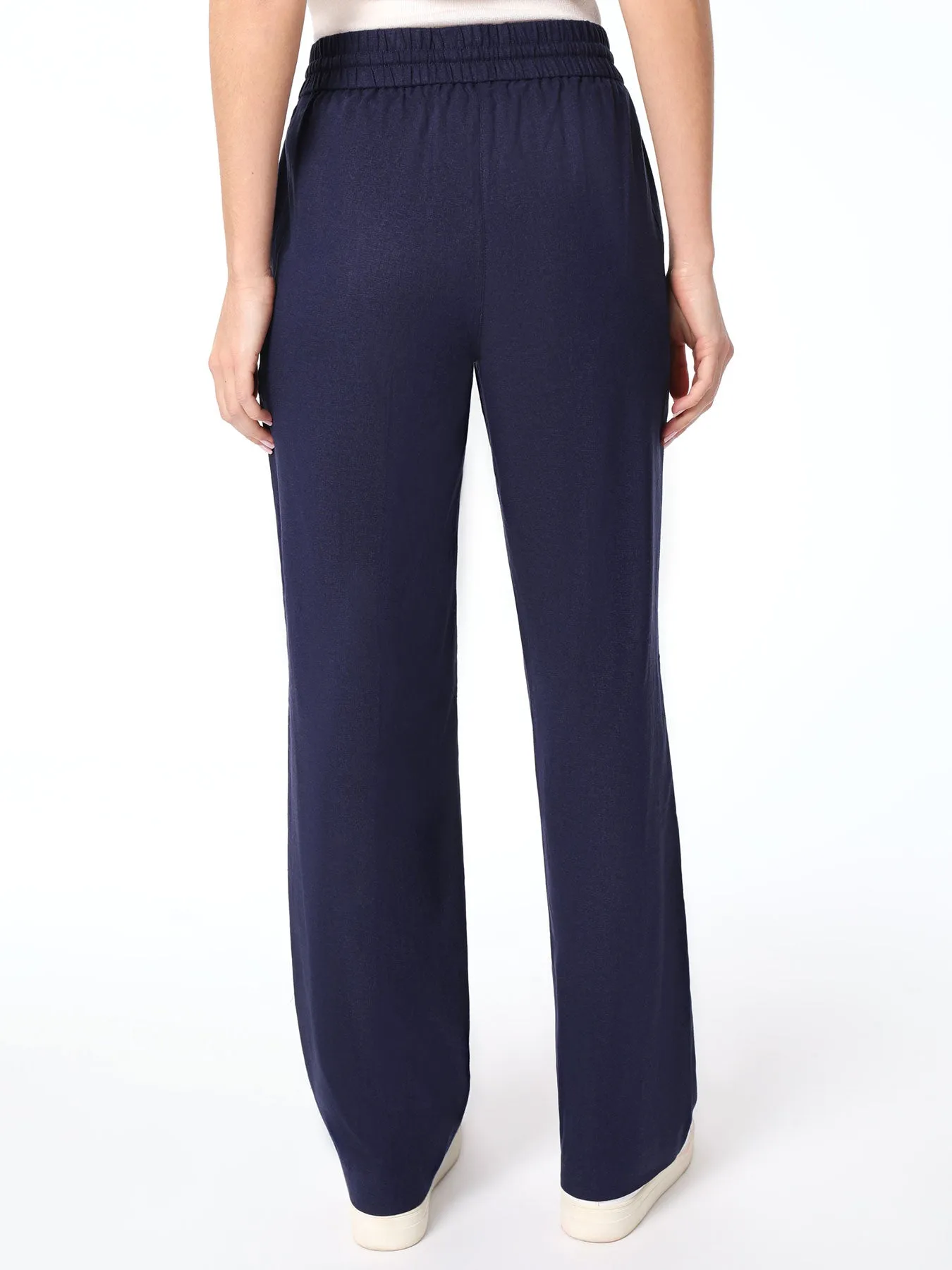 Pull-On Linen-Blend Drawstring Pants