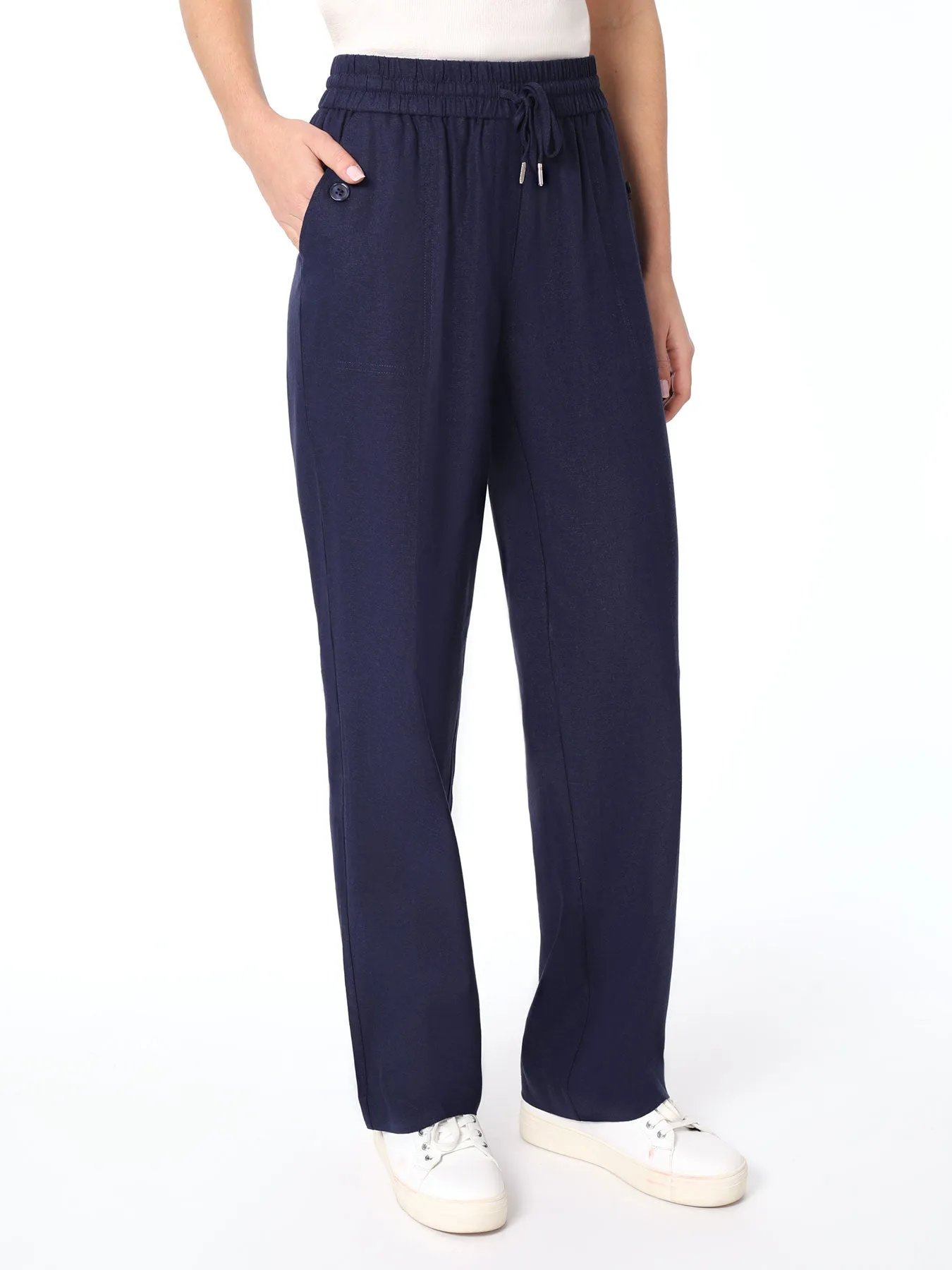 Pull-On Linen-Blend Drawstring Pants