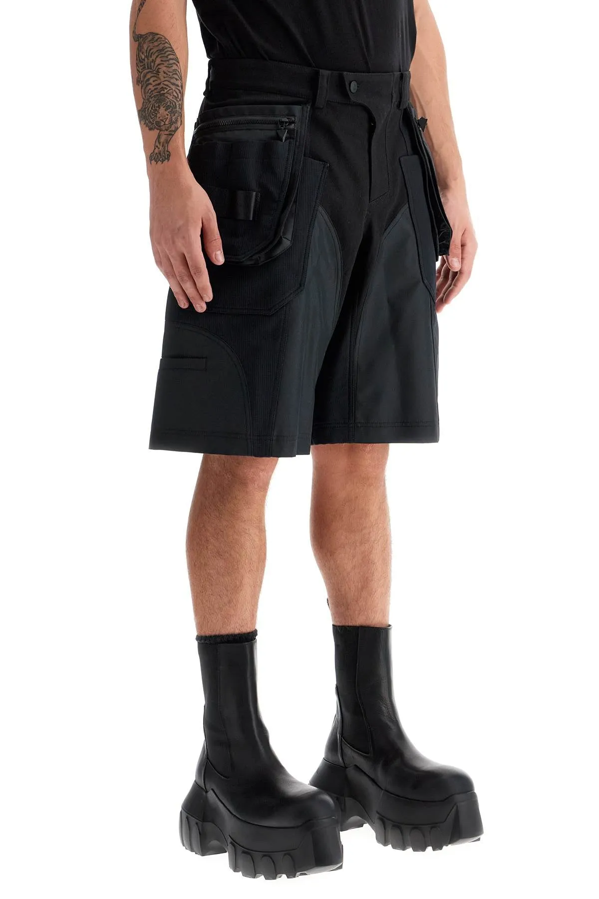 "bi-material cargo bermuda shorts 24F1PA04582001 BLACK/BLACK